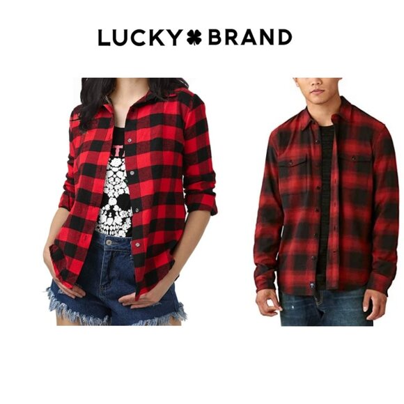 Lucky Brand Long Sleeve Button Up 100% Cotton Plaid Flannel Shirt - Picture 1 of 10